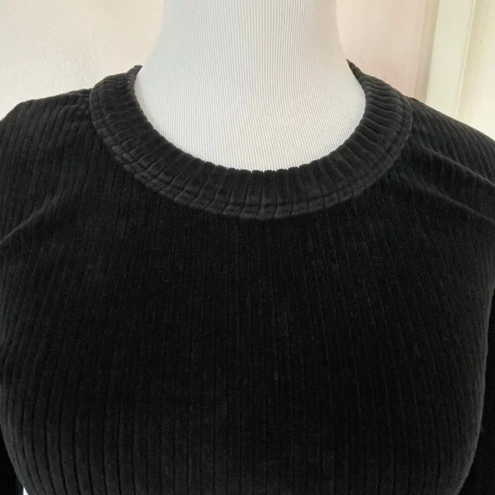 Morgan de Toi Paris Black Ribbed Velvet Top Long Sleeve Stretch Tee - Picture 10 of 10